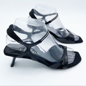 Prada Slingback Nylon Kitten Heeled Sandals Size 37